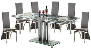 Rihanna Extending Clear Glass Dining Table 6 Romeo Grey Chairs