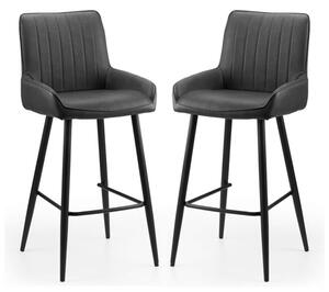 Sakaye Black Faux Leather Bar Chairs In Pair