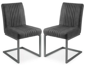 Barras Charcoal Grey Faux Leather Dining Chairs In Pair