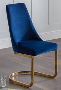 Vangie Velvet Cantilever Dining Chair In Blue With Gold Base