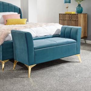 Pulford Velvet Upholstered Ottoman Storage Bench In Teal