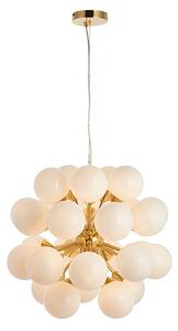 Oscar 28 Lights Gloss Opal Glass Pendant Light In Brushed Brass