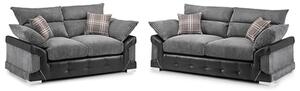 Logion Fabric 3+2 Seater Sofa Set In Black And Grey