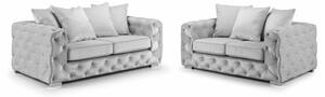 Ahern Plush Velvet 3 Seater And 2 Seater Sofa Suite In Silver