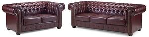 Caskey Bonded Leather 3+2 Seater Sofa Set In Oxblood Red