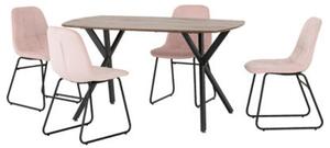 Alsip Wooden Dining Table With 4 Lyster Baby Pink Chairs