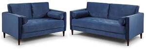 Herbart Plush Velvet 3+2 Seater Sofa Set In Blue