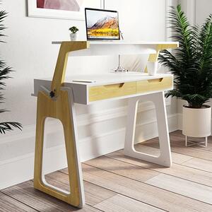 Poole High Gloss Laptop Desk With 2 Drawers In Oak And White