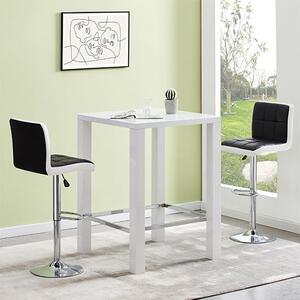 Jam Square Glass White Gloss Bar Table 2 Copez Black Stools