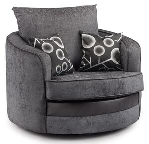 Sharon Fabric Swivel Armchair In Black And Grey