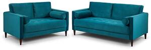 Herbart Plush Velvet 3+2 Seater Sofa Set In Teal