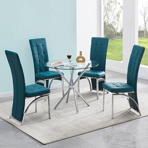 Criss Cross Glass Dining Table With 4 Ravenna Teal Chairs