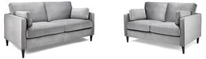 Manichean Plush Velvet 3+2 Seater Sofa Set In Grey