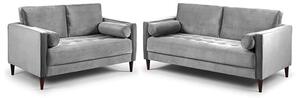 Herbart Plush Velvet 3+2 Seater Sofa Set In Grey