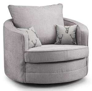 Verna Fullback Fabric Swivel Armchair In Grey