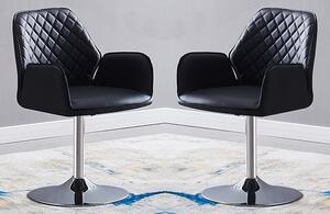 Bucketeer Swivel Black Faux Leather Dining Chairs In Pair