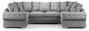 Verna Scatterback Fabric U Shape Corner Sofa In Grey