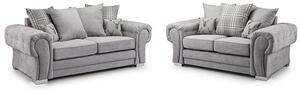 Verna Scatterback Fabric 3+2 Seater Sofa Set In Grey