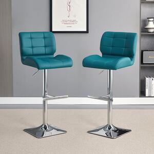 Candid Teal Faux Leather Bar Stools With Chrome Base In Pair