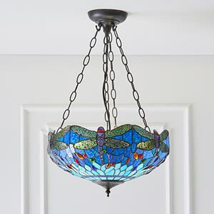 Dragonfly Blue 3 Lights Medium Inverted Pendant Light In Bronze