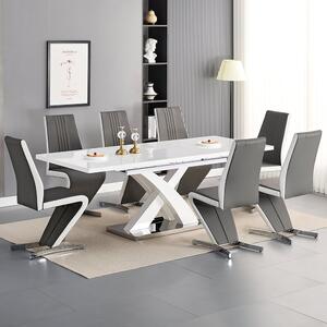 Axara Large Extending White Dining Table 8 Gia Grey White Chairs