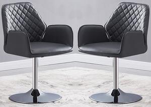 Bucketeer Swivel Grey Faux Leather Dining Chairs In Pair