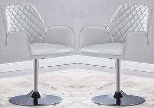 Bucketeer Swivel White Faux Leather Dining Chairs In Pair