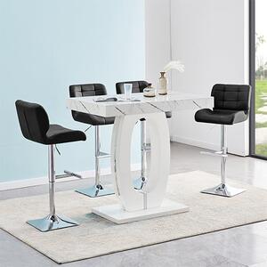 Halo Vida Marble Effect Bar Table With 4 Candid Black Stools