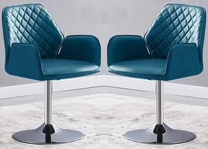 Bucketeer Swivel Teal Faux Leather Dining Chairs In Pair