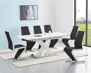 Axara Small Extending White Dining Table 6 Gia Black White Chairs