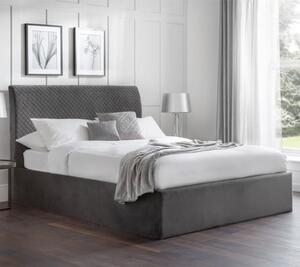 Sabine Quilted Storage Velvet Double Bed In Grey