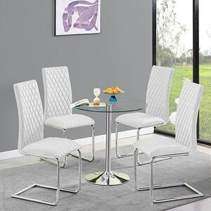 Dante Clear Glass Dining Table With 4 Ronn White Chairs