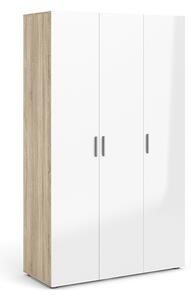 Perkin High Gloss Wardrobe With 3 Doors In Oak And White