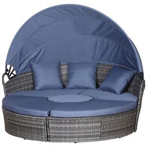 Outsunny 6-Seater Rattan Sofa Bed Garden Furniture Cushioned Wicker Round Sofa Bed with Coffee Table Patio Conversation Furniture Set - Grey