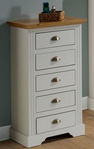 Talox Narrow Wooden Chest Of 5 Drawers In White And Oak