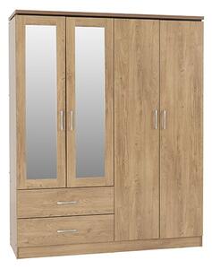 Crieff Mirrored Wardrobe With 4 Doors 2 Drawers In Oak Effect