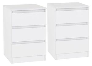 Mcgowan White Wooden Bedside Cabinets With 3 Drawers In Pair