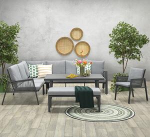 Aultbea Outdoor Fabric Lounge Dining Set In Light Grey