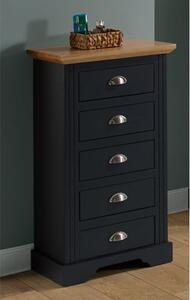 Talox Narrow Wooden Chest Of 5 Drawers In Grey And Oak