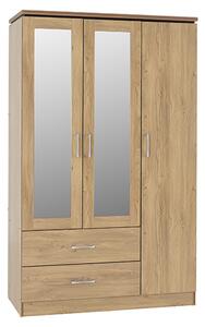 Crieff Mirrored Wardrobe With 3 Doors 2 Drawers In Oak Effect