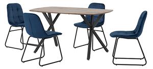 Alsip Dining Table In Medium Oak With 4 Lyster Blue Chairs