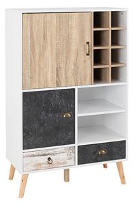 Noein Wooden Wine Cabinet In White And Distressed Effect