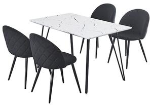 Muirkirk White Marble Effect Dining Table 4 Black Velvet Chairs