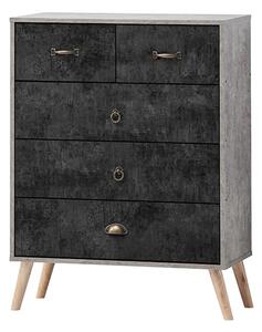 Noein Wooden Chest Of 5 Drawers In Concrete Effect And Charcoal