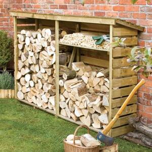 Stanin Large Wooden Log Store With Shelf In Natural Timer