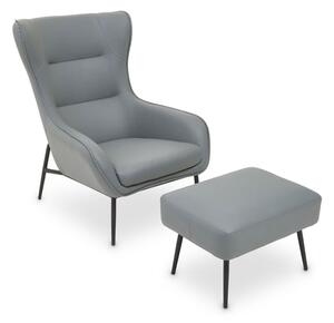 Kaila Faux Leather Armchair With Foot Stool In Grey