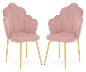 Tania Pink Velvet Dining Chairs With Gold Legs In A Pair