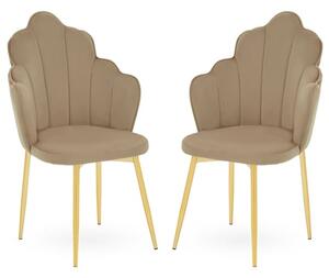 Tania Mink Velvet Dining Chairs With Gold Legs In A Pair