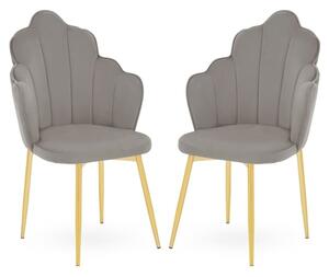 Tania Grey Velvet Dining Chairs With Gold Legs In A Pair