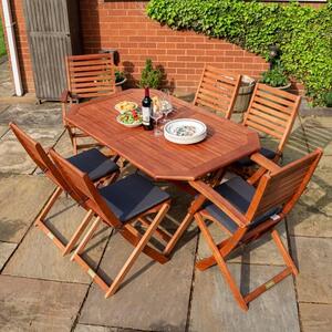 Putey Dining Table With 6 Grey Cushion Chairs In Factory Stain